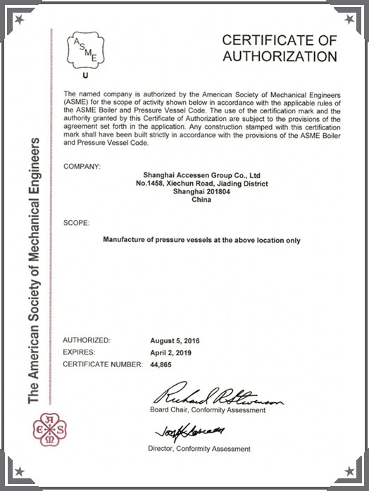 ASME (American Society of Mechanical Engineers) certification